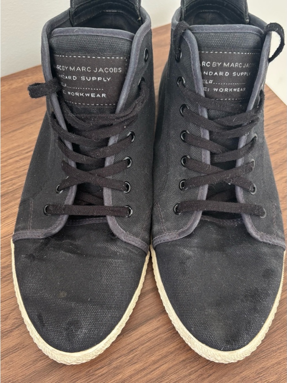 Marc Jacobs women’s  Black Canvas High-Top Sneakers with Natural Sole